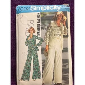 Simplicity 7002 Sewing pattern Wide leg pant top blouse 1970s size 12